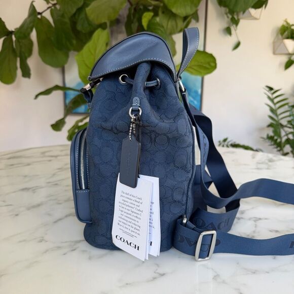 NWT COACH Pace Large Backpack In Signature Jacquard Blue Denim Silver CT812 main image 12